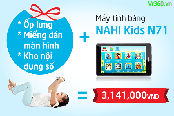 Máy tính bảng Nahi kids N71 tích hợp hơn 5000 phần mềm vừa học vừa chơi, tích hợp sim 3G và nghe điện thoại. Thế giới giải trí lành mạnh.
